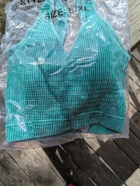 Ribbed V-Neck Bralette in Teal